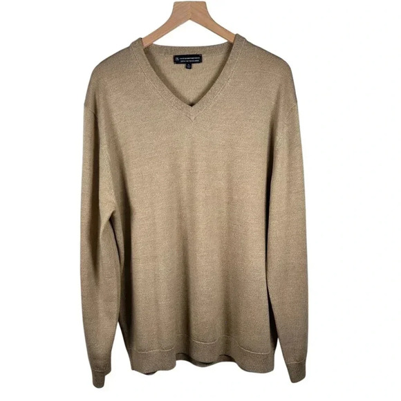 Hart Schaffner Marx Size XL Sweater Wool V Neck Khaki Office - Picture 1 of 6